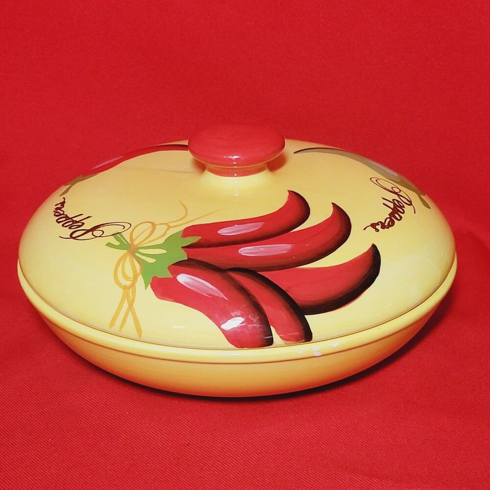 Dining Style Earthenware Serveware Lidded Bowl Hand Painted Terracotta Tortilla